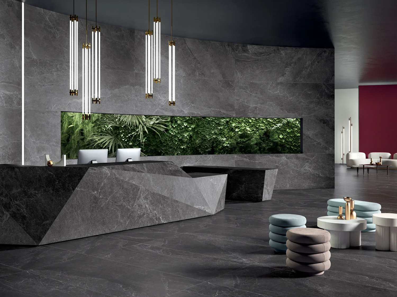 Cotto d’Este porcelain – 9352 Z Cde Advanceskin Graphite Naturale 3 5mm Reception Hal